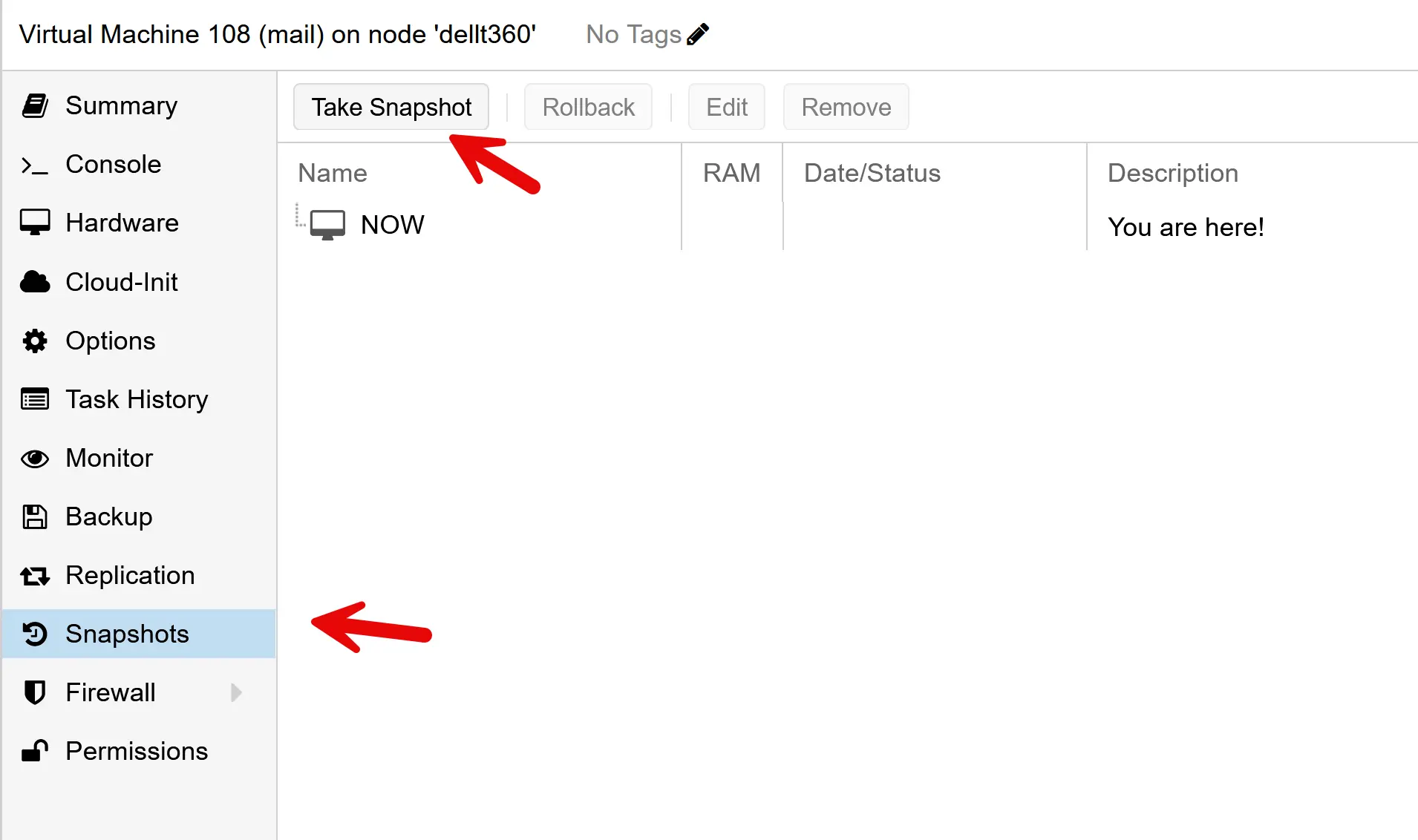 How to take a snapshot with Proxmox