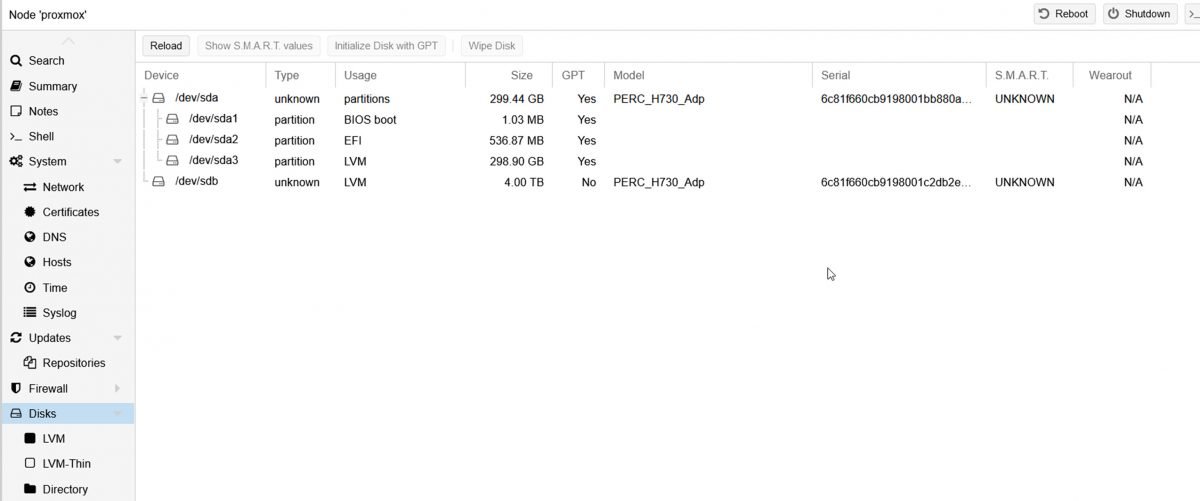 Proxmox disk configuration