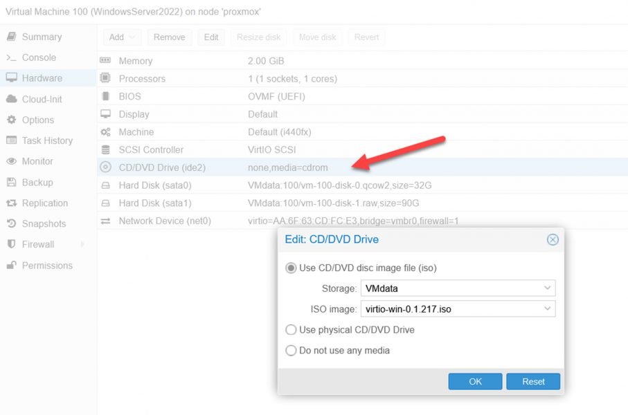 VirtIO ISO attached to CD-Rom
