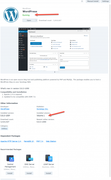 WordPress on Synology