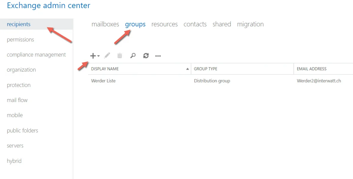 Exchange Admin Center - create mail-enabled AD group