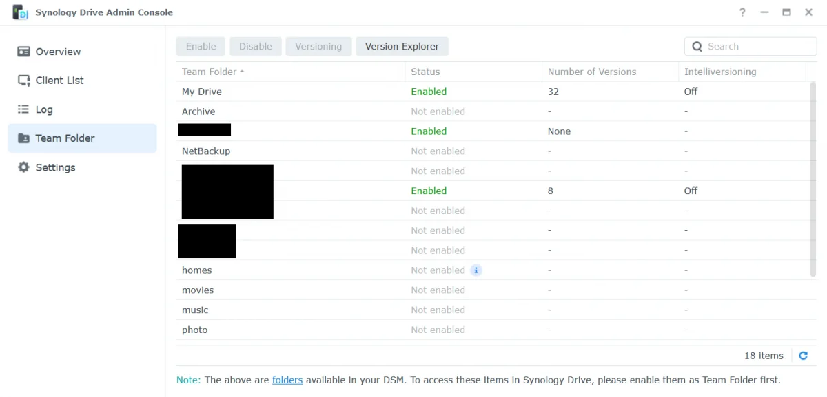 Synology Drive Admin Console: Team Folder