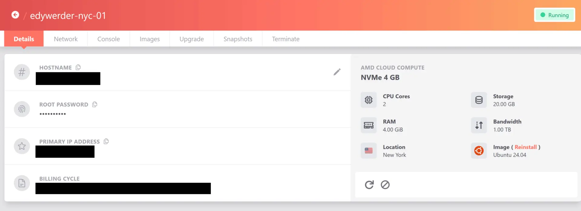 HostHatch Server Dashboard - simple and effective
