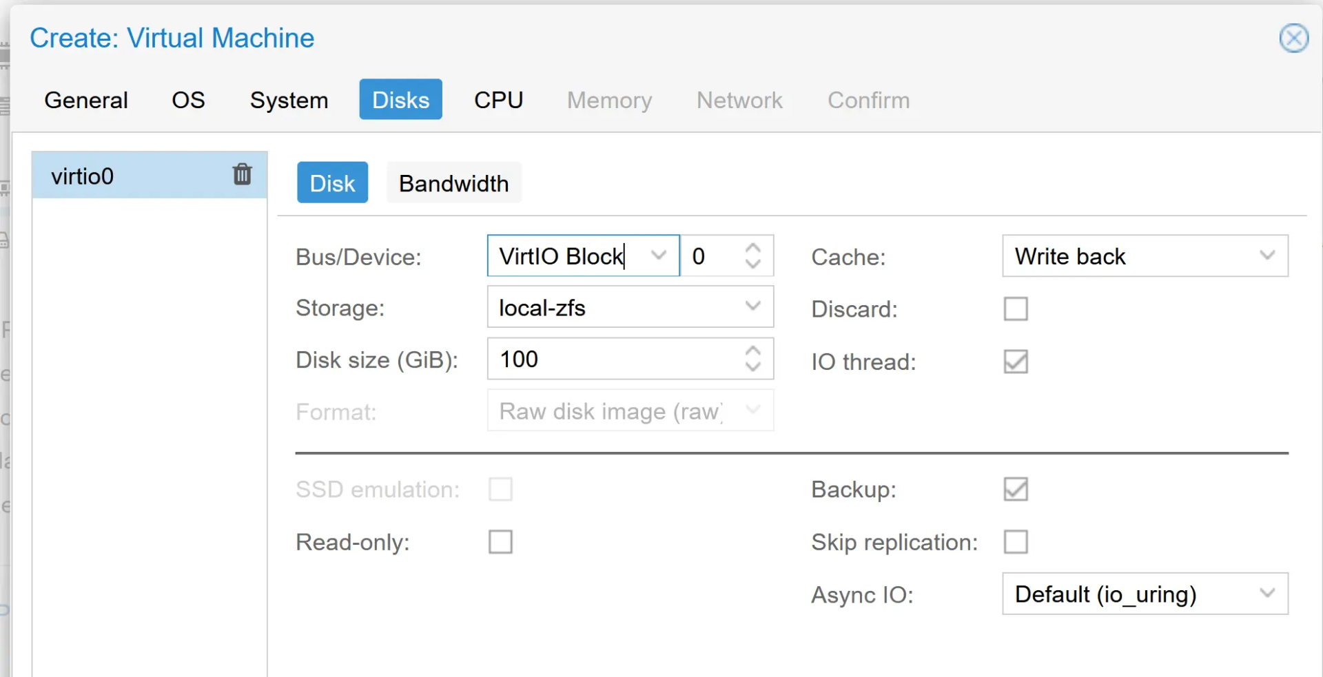 Proxmox create virtual machine disk