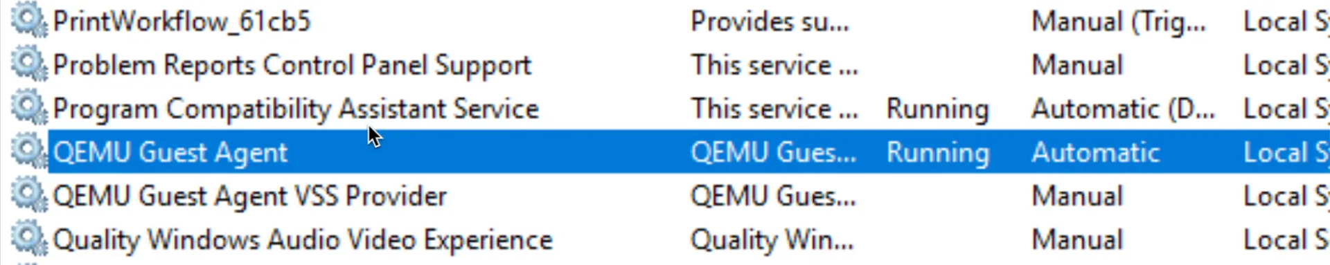 Service Windows QEMU Guest Agent running 