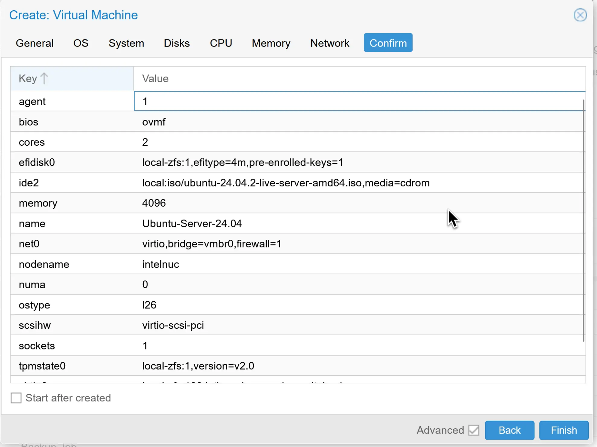 Proxmox Create Virtual machine confirm tab