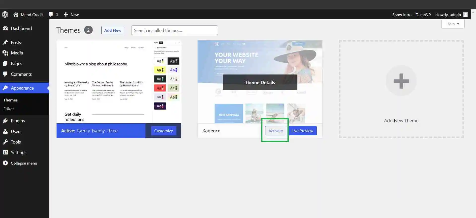 Activating a New Theme