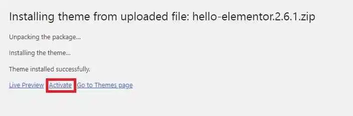 Activating the Elementor Hello Theme