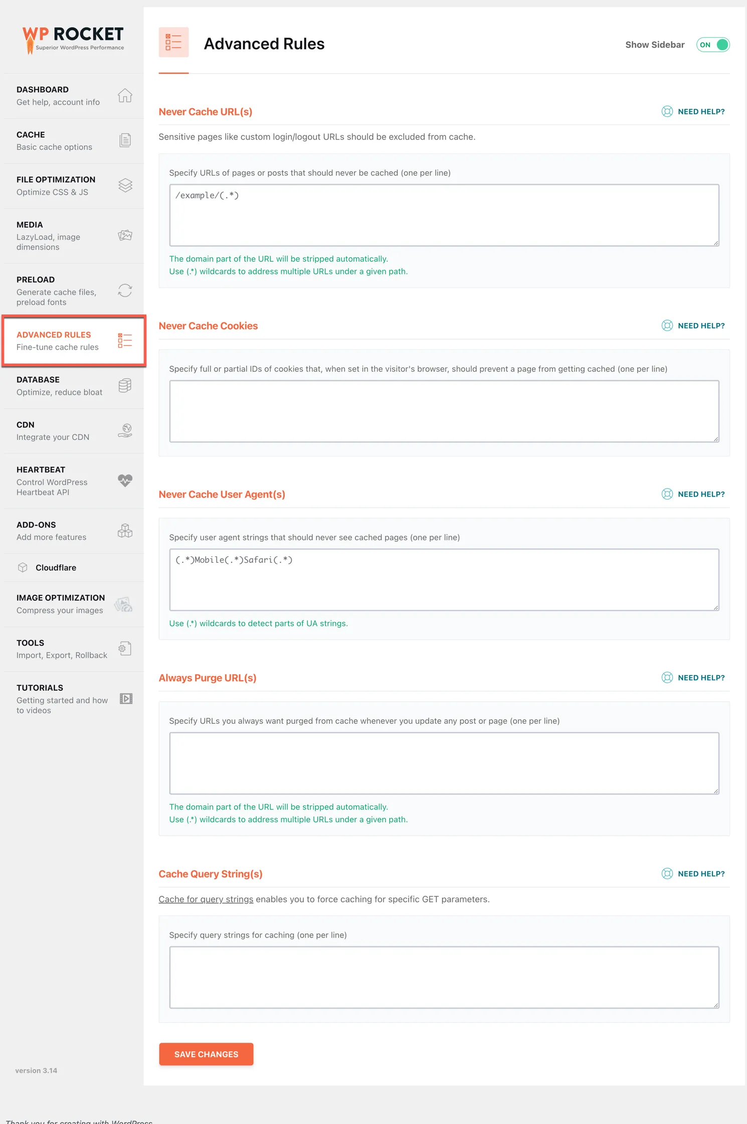 WP Rocket Advanced Rules