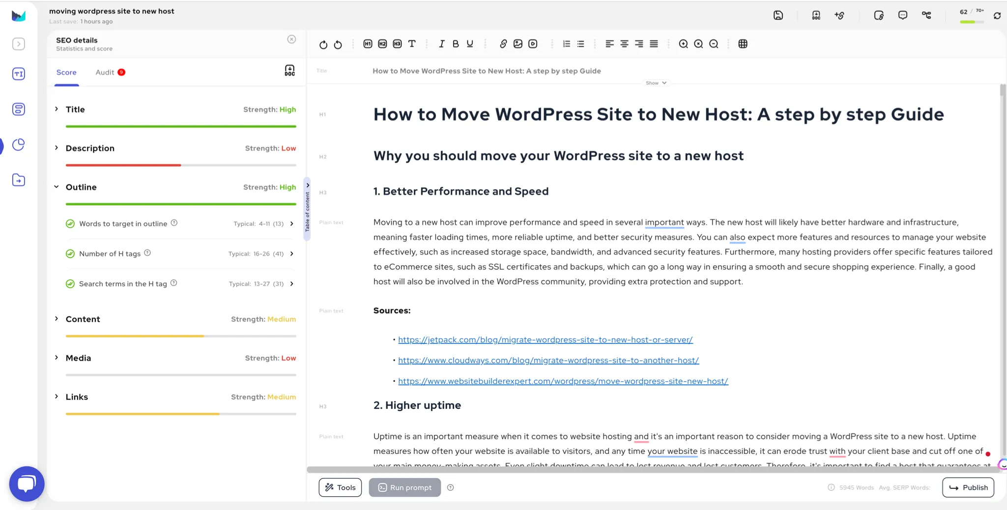 Content optimization Editor