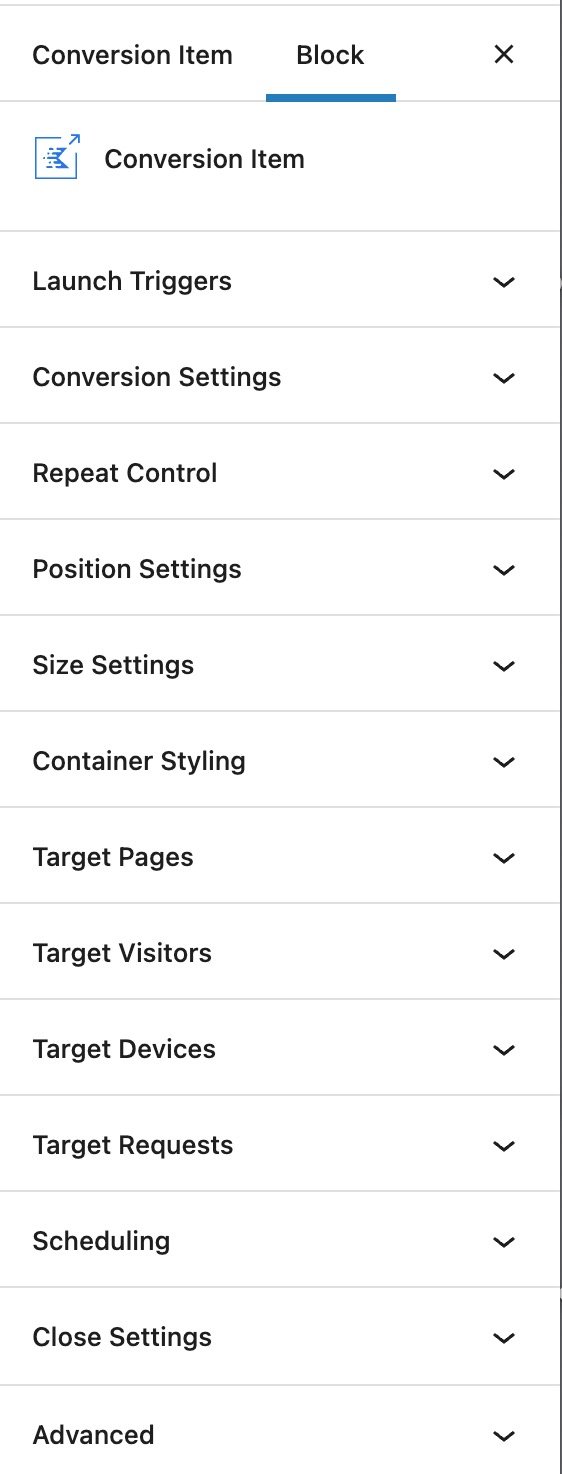 Conversion item properties