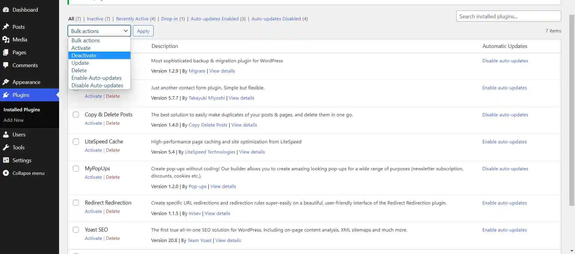 Deactivating Plugins