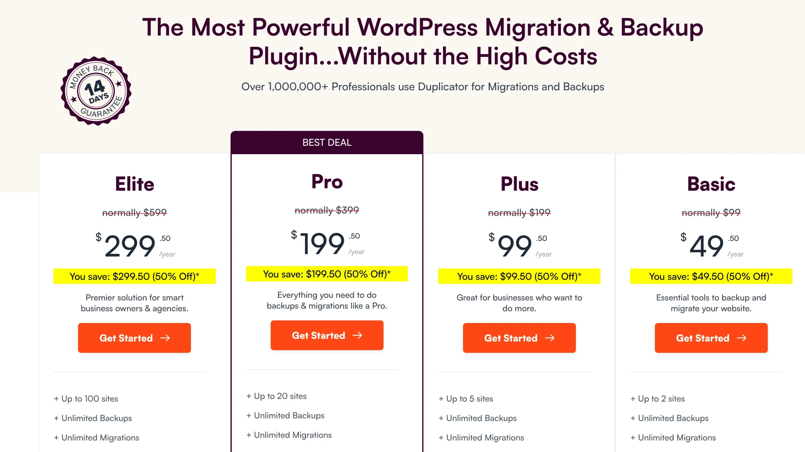 Duplicator Pro pricing plans