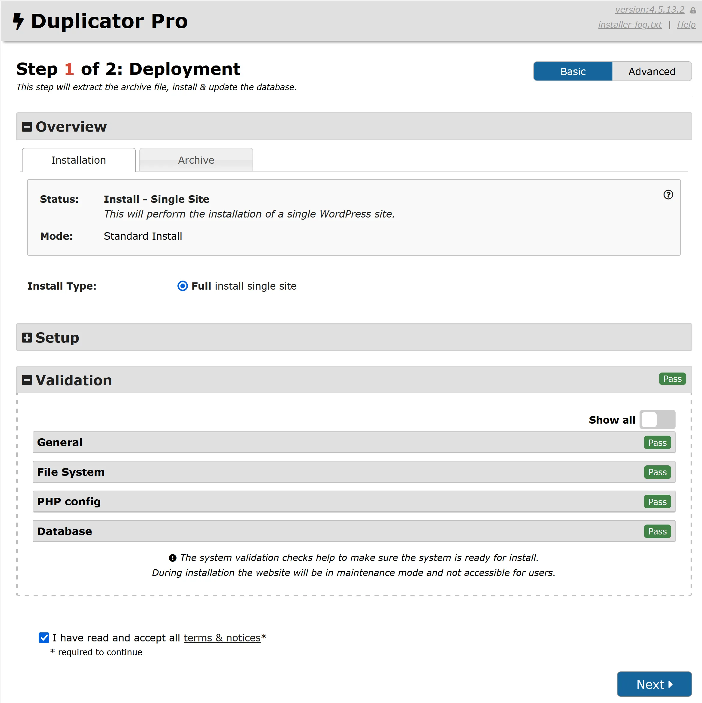 Duplicator Pro Deployment wizard