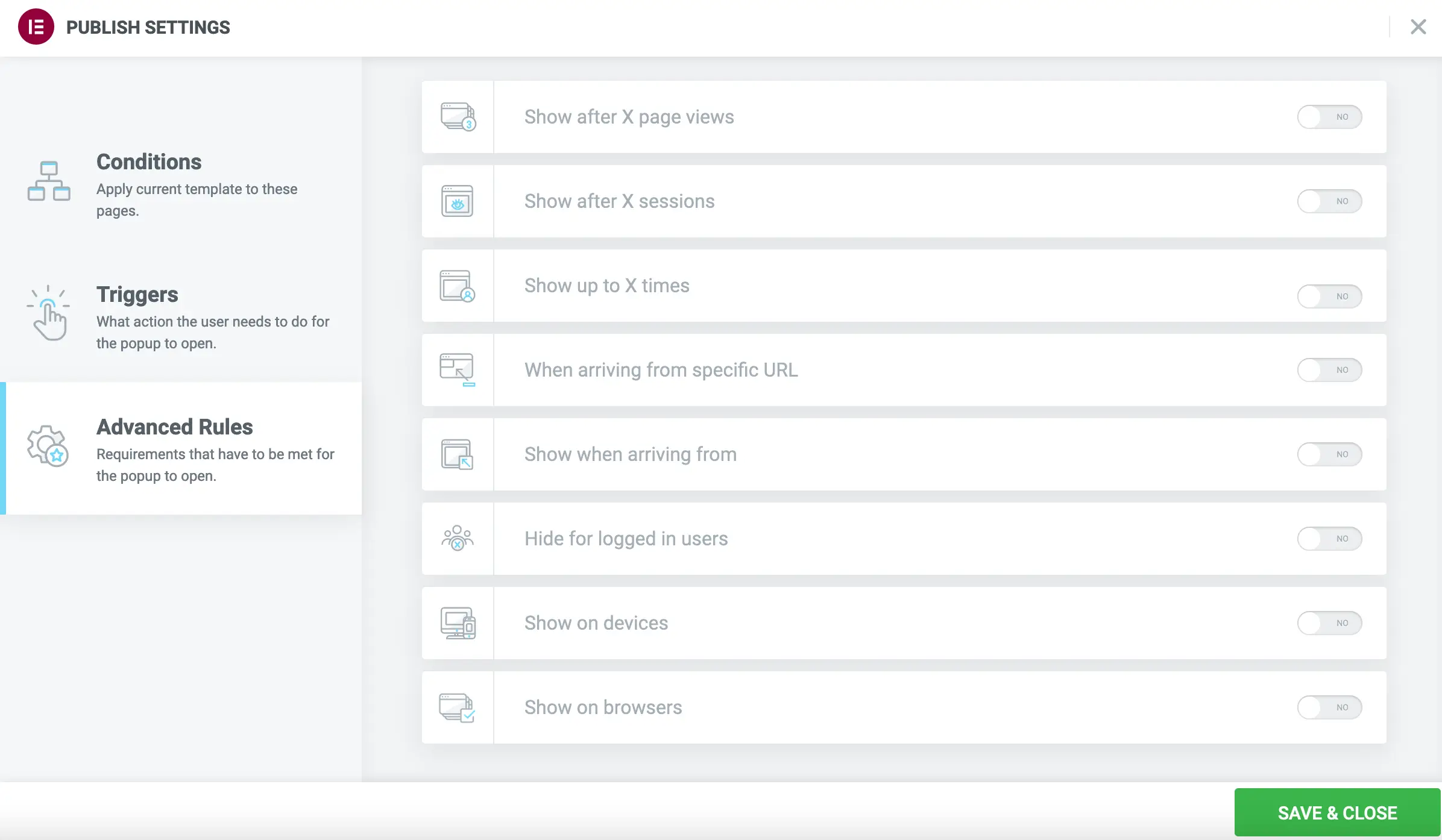 Elementor Popup Advanced Rules