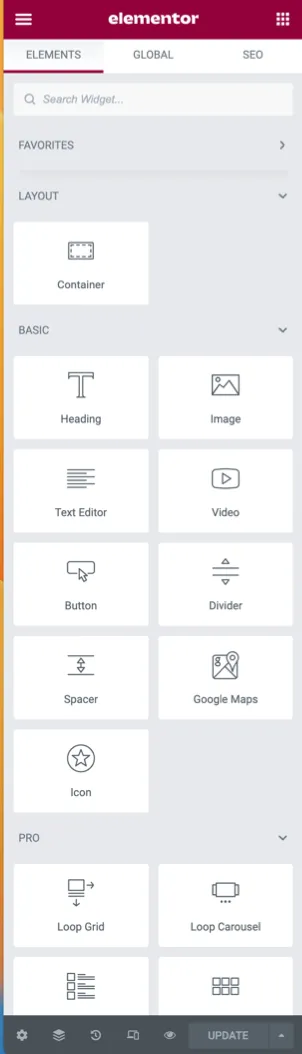 Elementor Visual interface