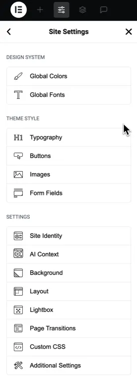 Elementor site settings - here you define your global settings