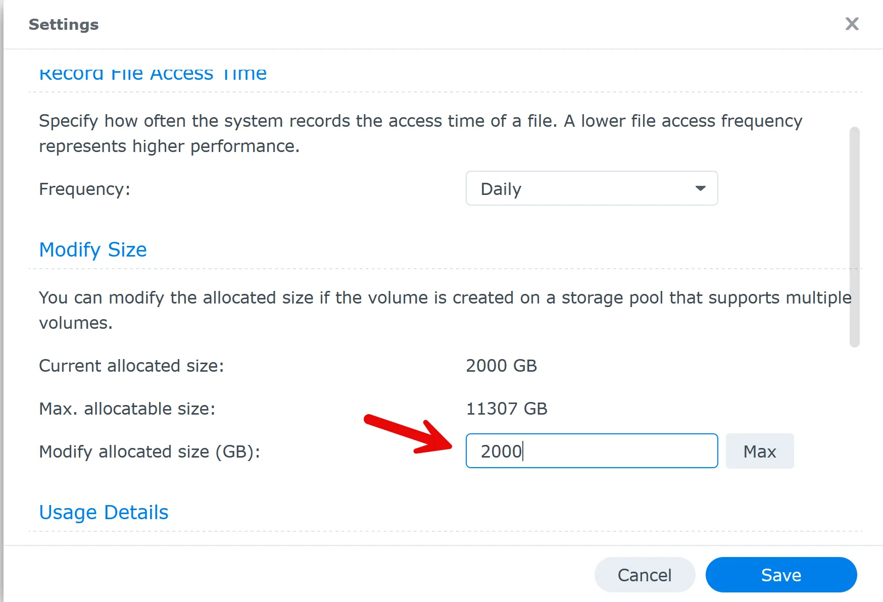 Expand a volume settings