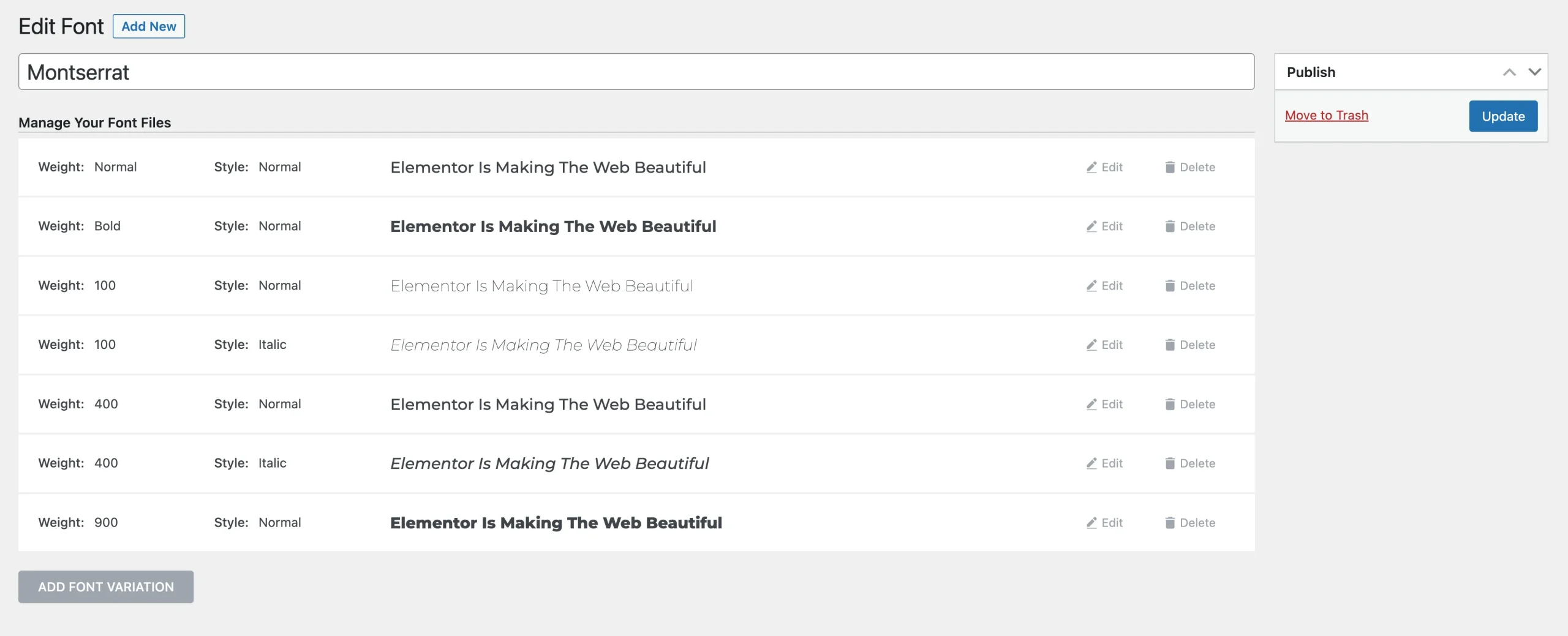 Elementor custom font creating
