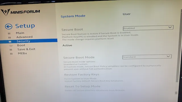 Minisforum secure boot