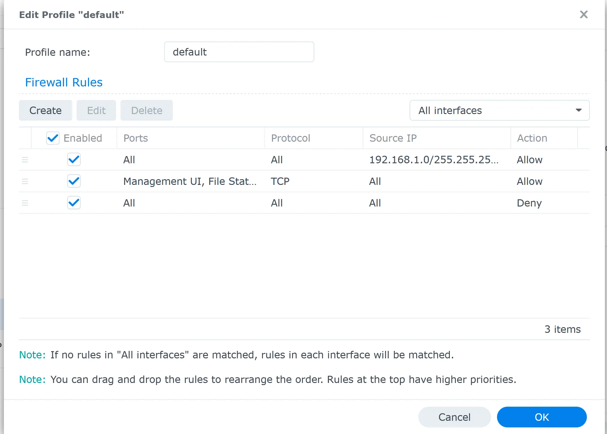 My firewall default profile