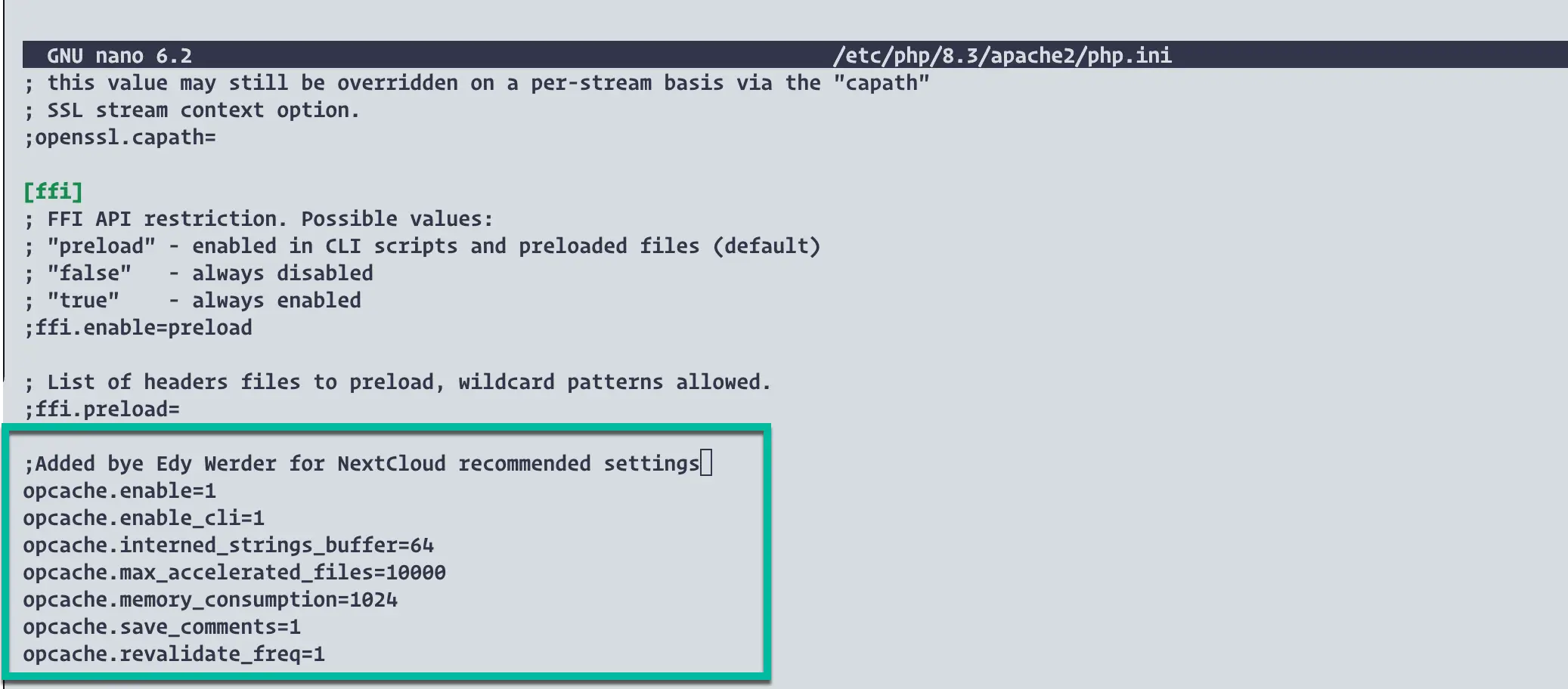 PHP.ini settings for NextCloud