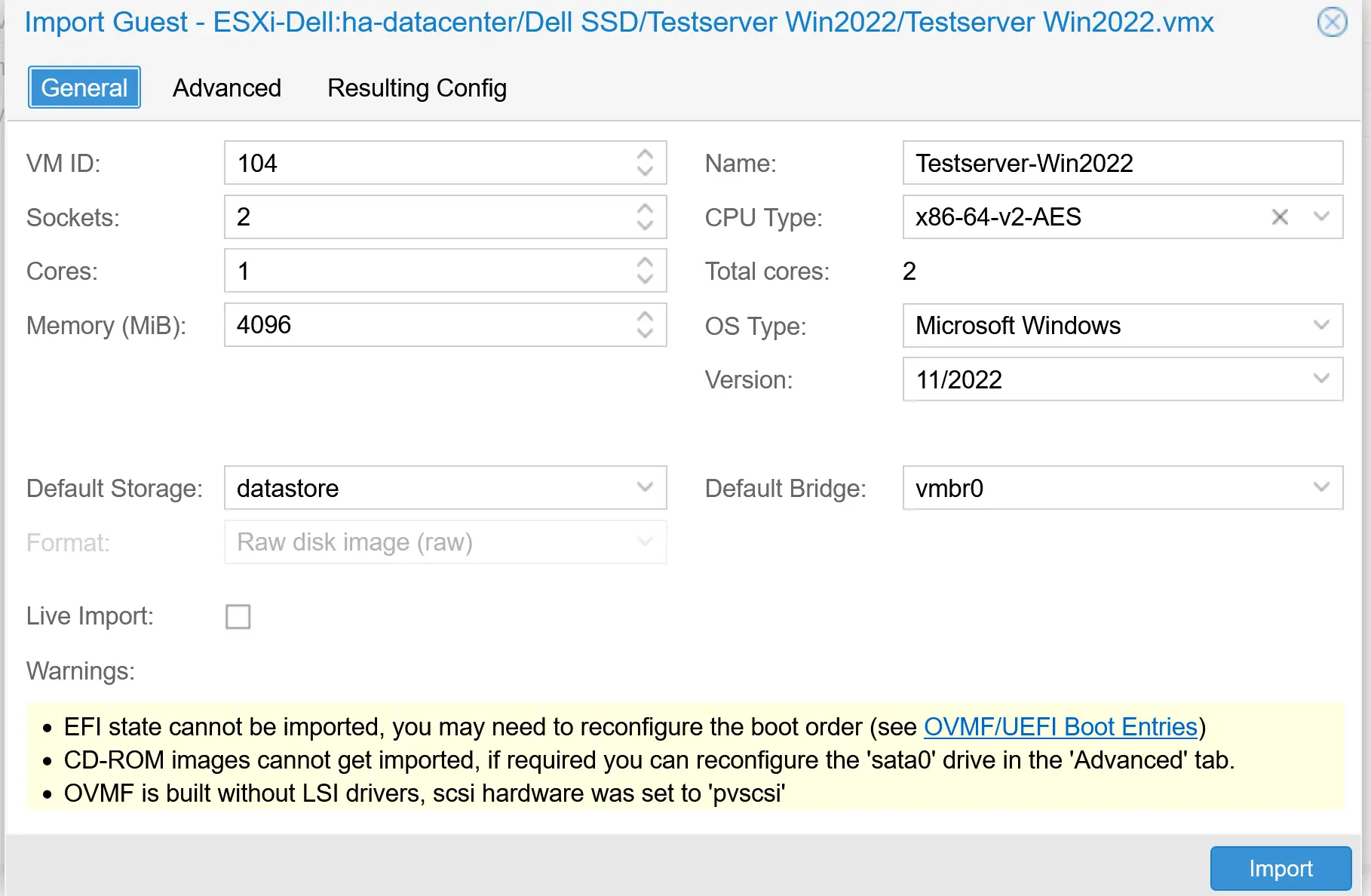 Proxmox Import Guest General