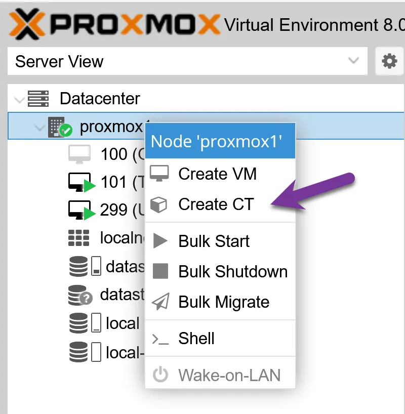 Proxmox create a new container