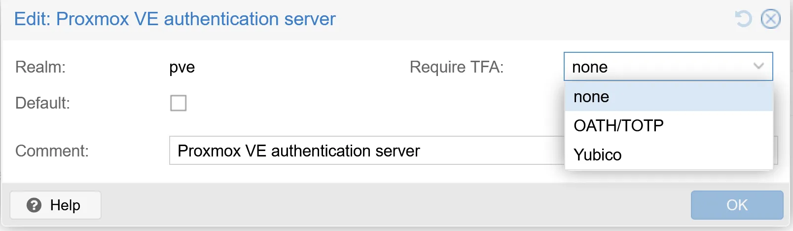 Proxmox enable 2FA for a realm