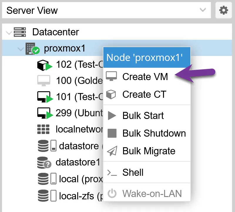 Proxmox set up a vm