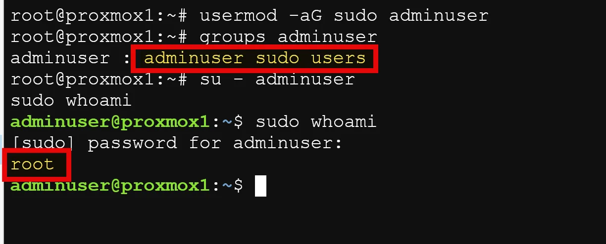 Proxmox user add to sudo group
