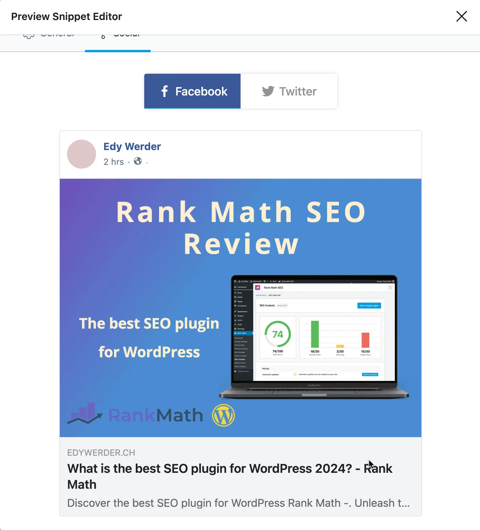 Rank Math Social Media preview