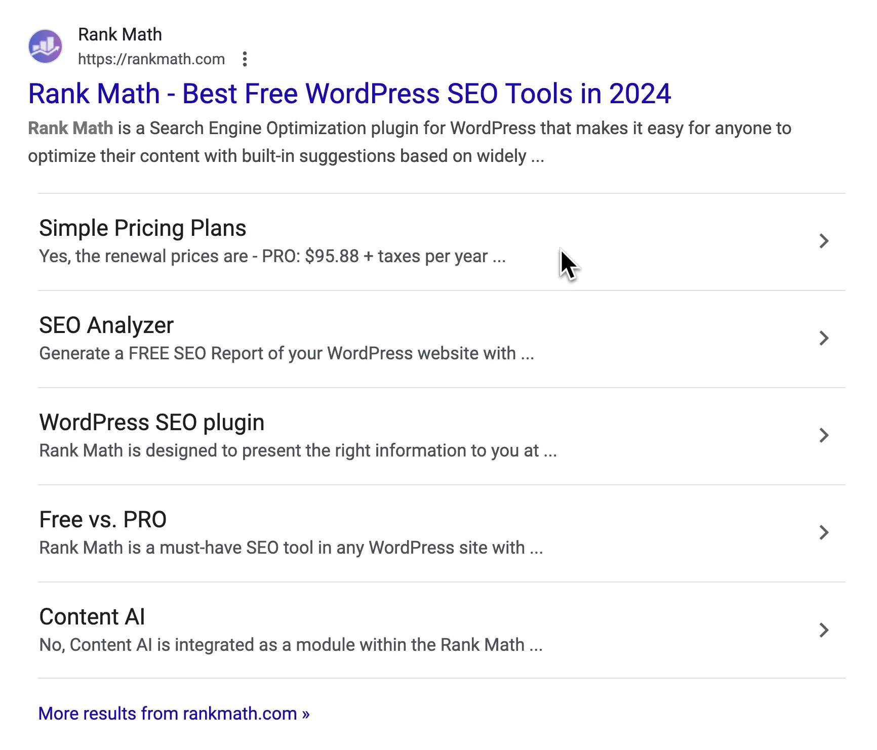 Rank Math rich snippet
