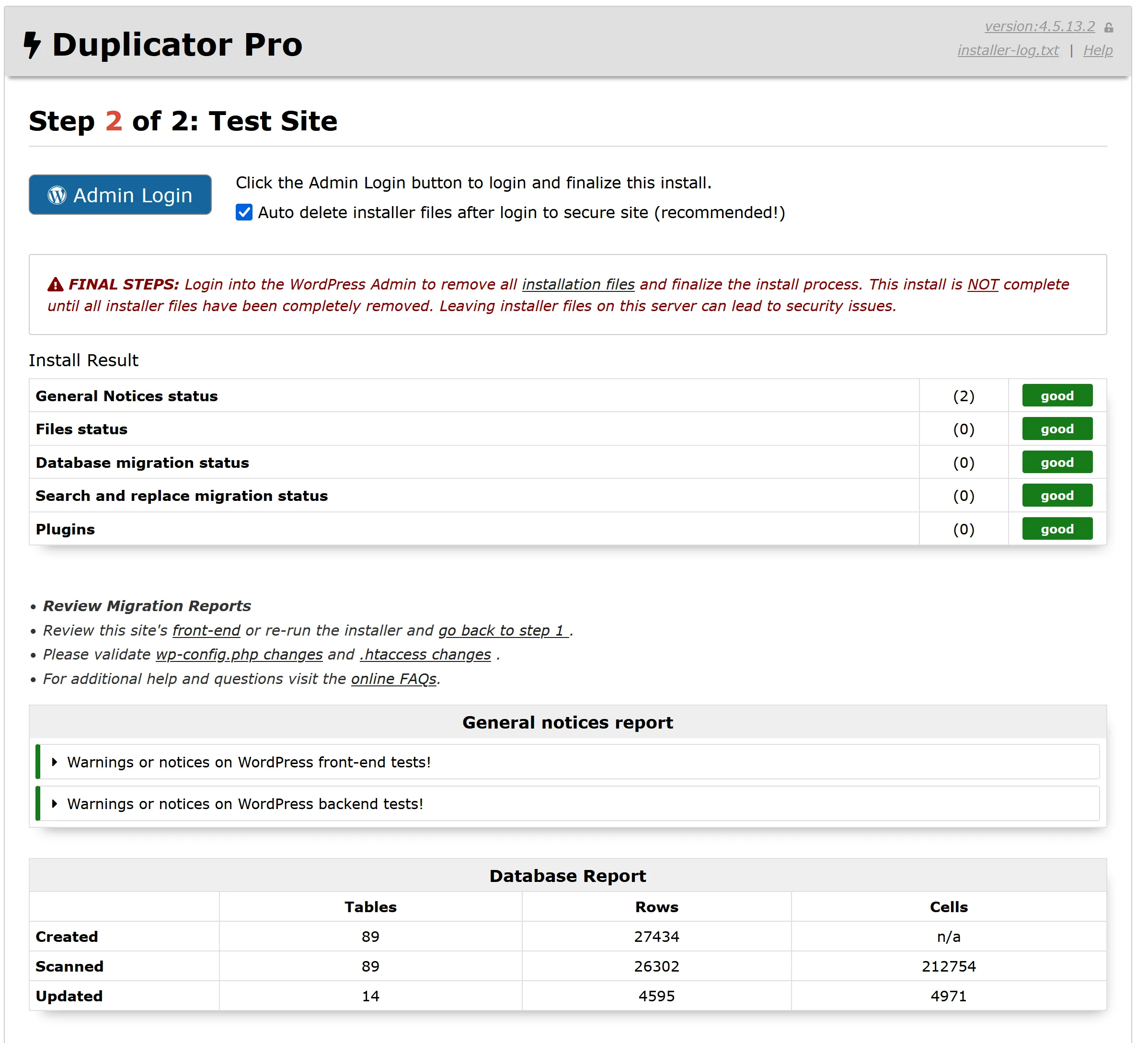 Website Restore completed