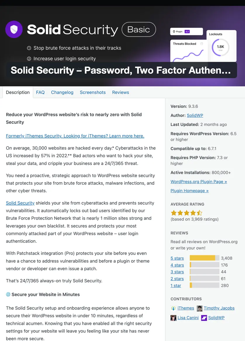 SolidSecurity Basic from the WordPress Repository