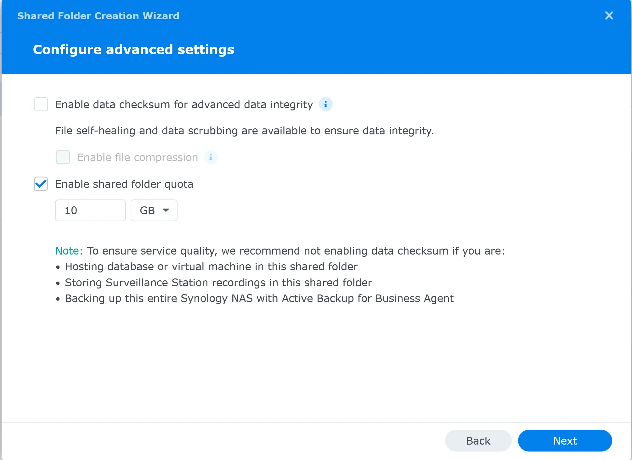 Synology Shared folder advanced settings