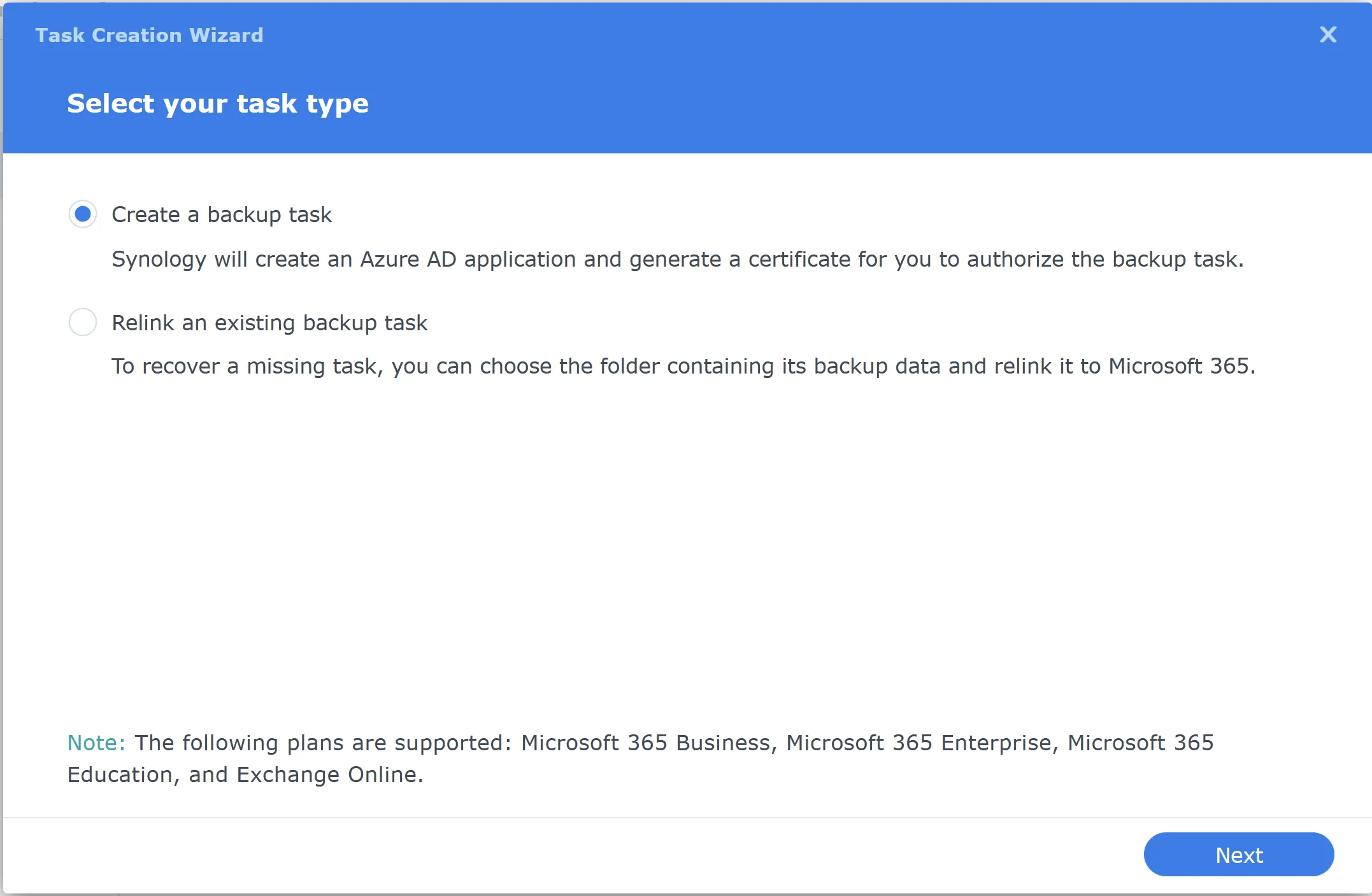 Task Creation wizard