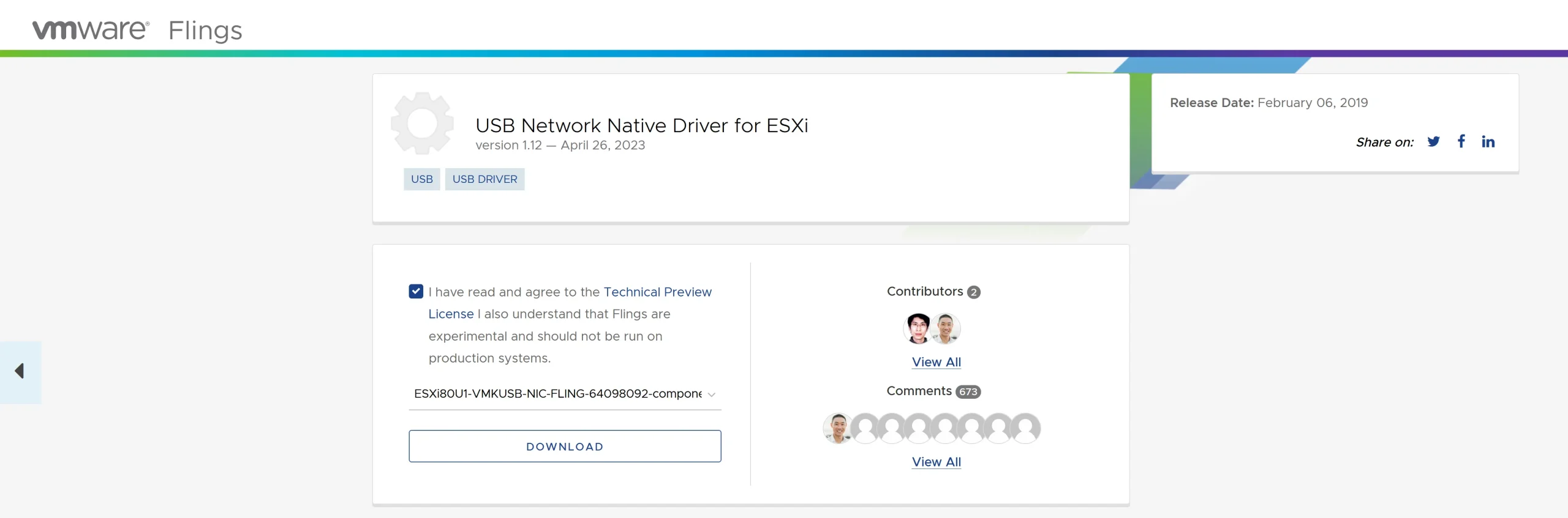 Download the driver for your VMware USB network adapter from Flings.