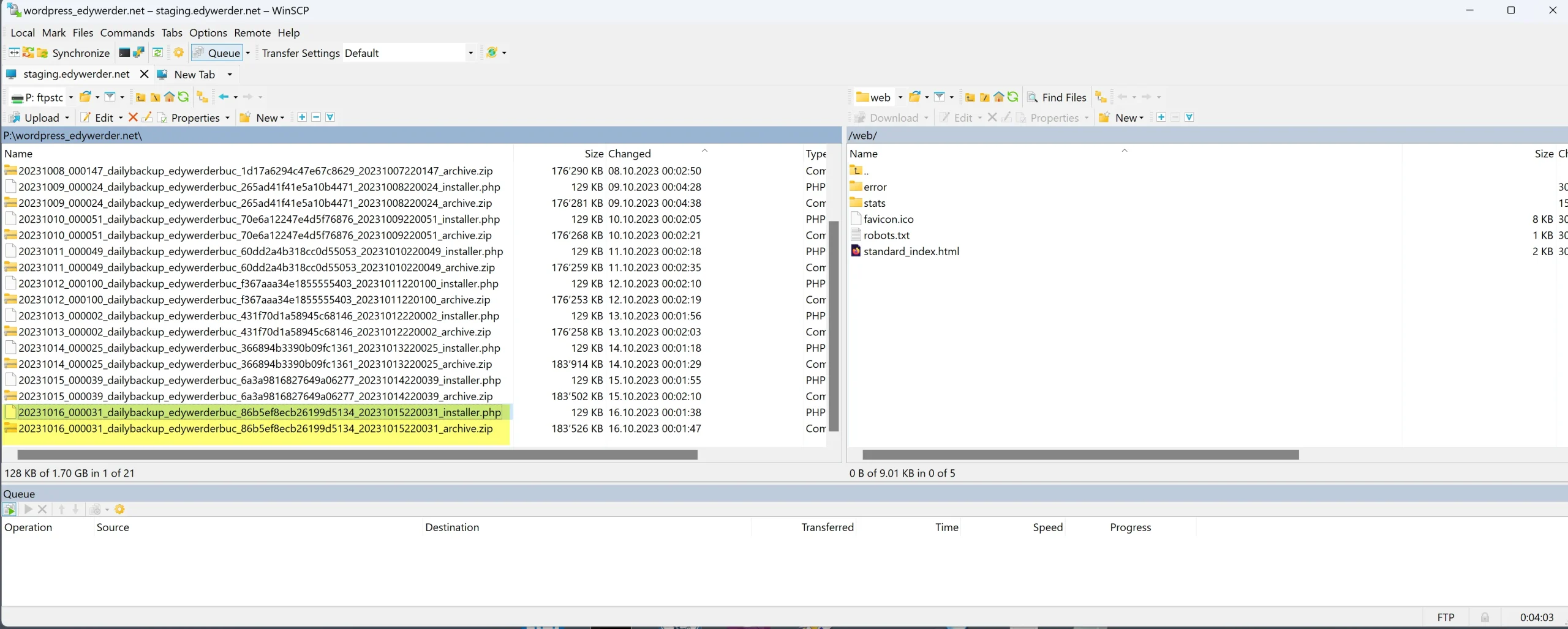 Upload Backup files via FTP to your website