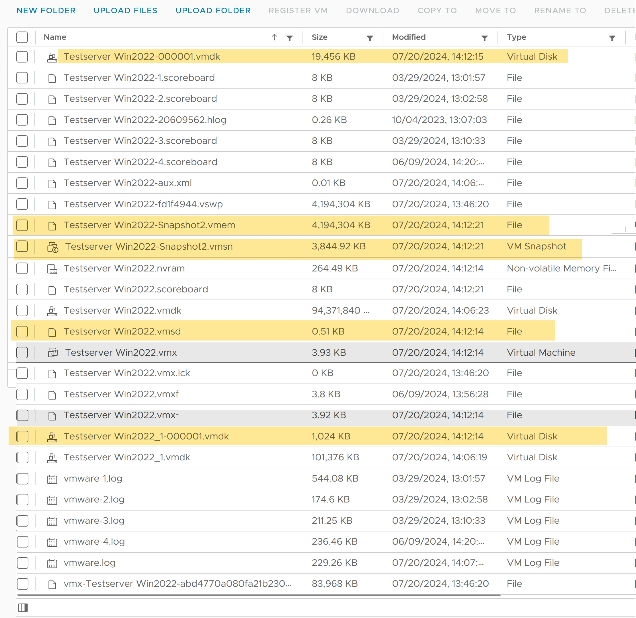 VM files after Snapshot