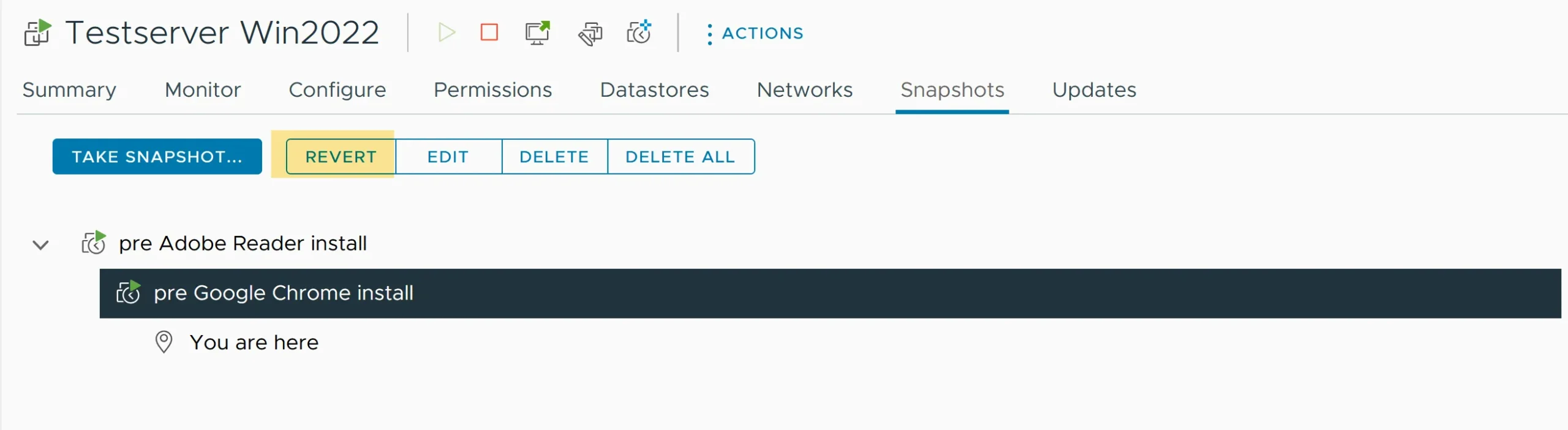 VMware revert snapshot