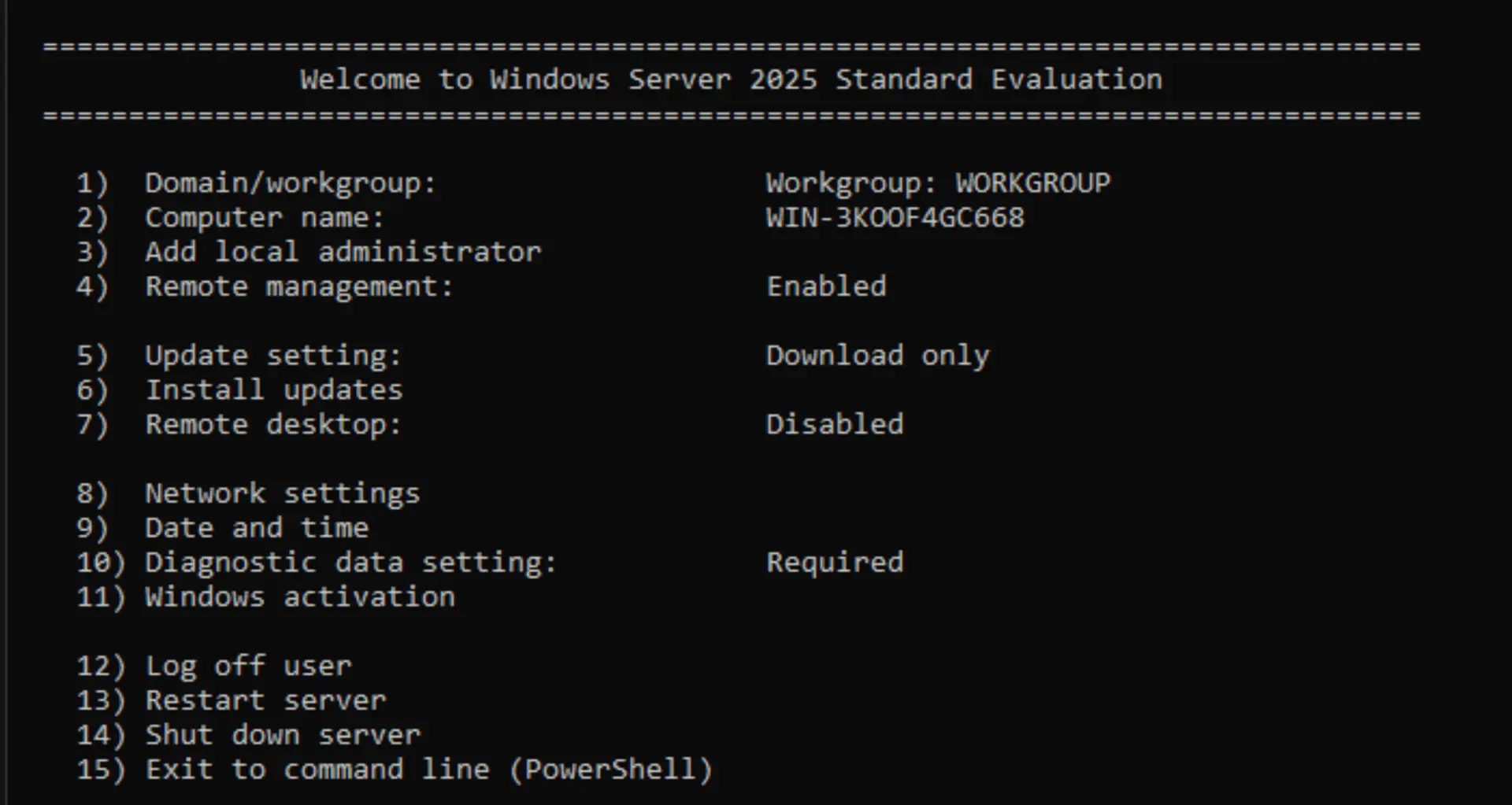Windows Server core - sconfig