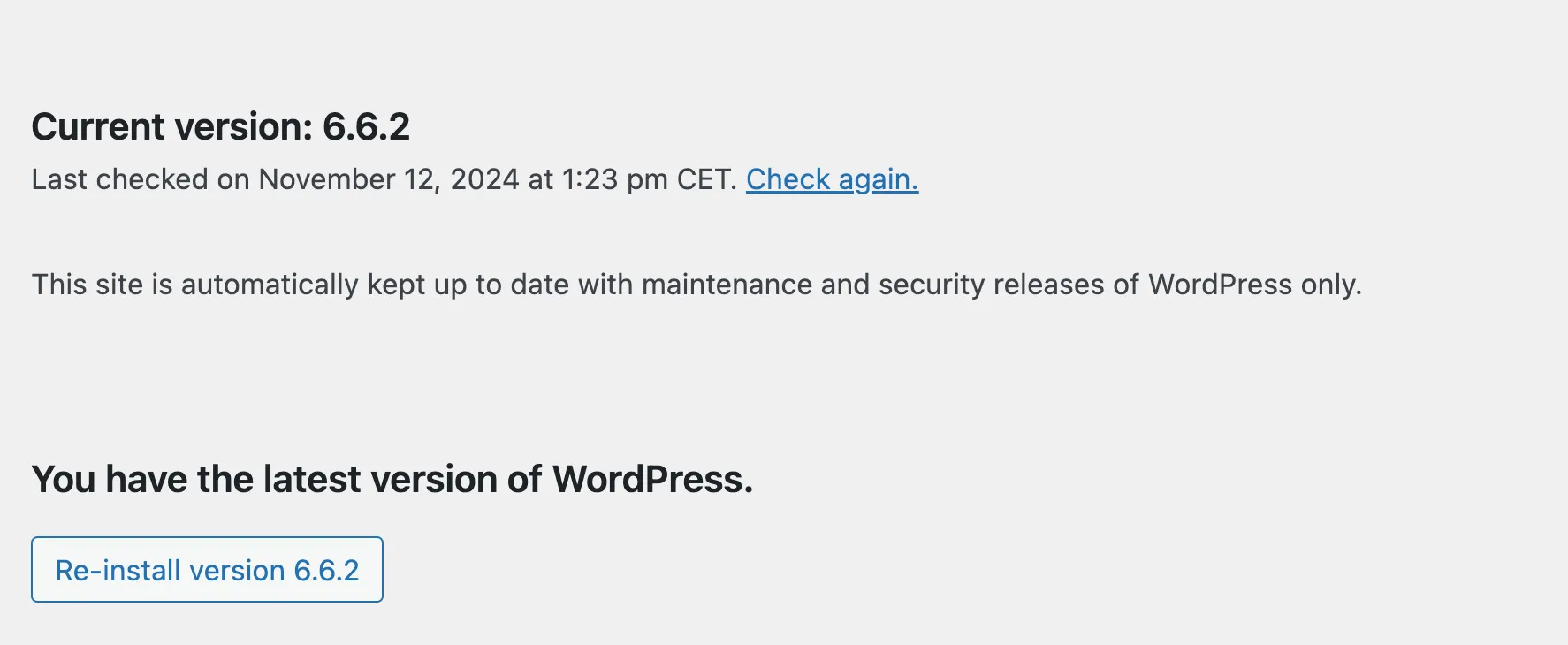 WordPress automatic update minor only