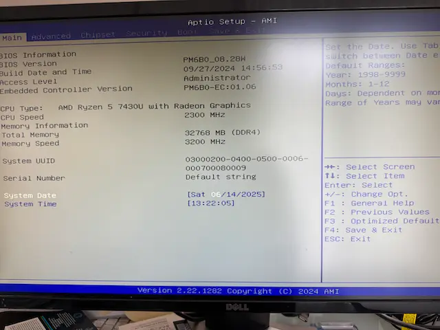 BIOS overview of the Acemagic K1 mini PC showing processor details and RAM speed