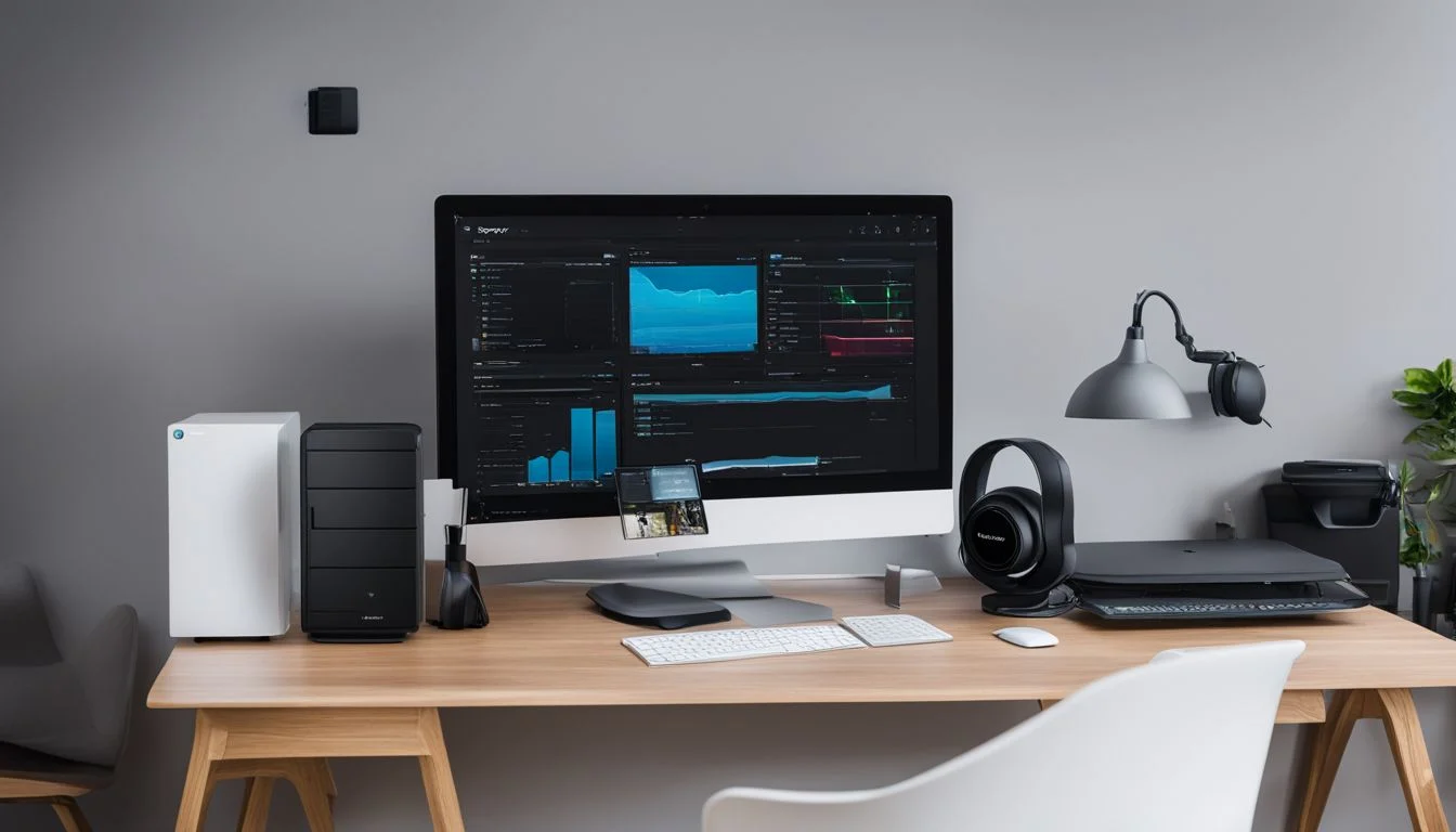 Synology NAS with Virtual Machine Manager in modern office setting.