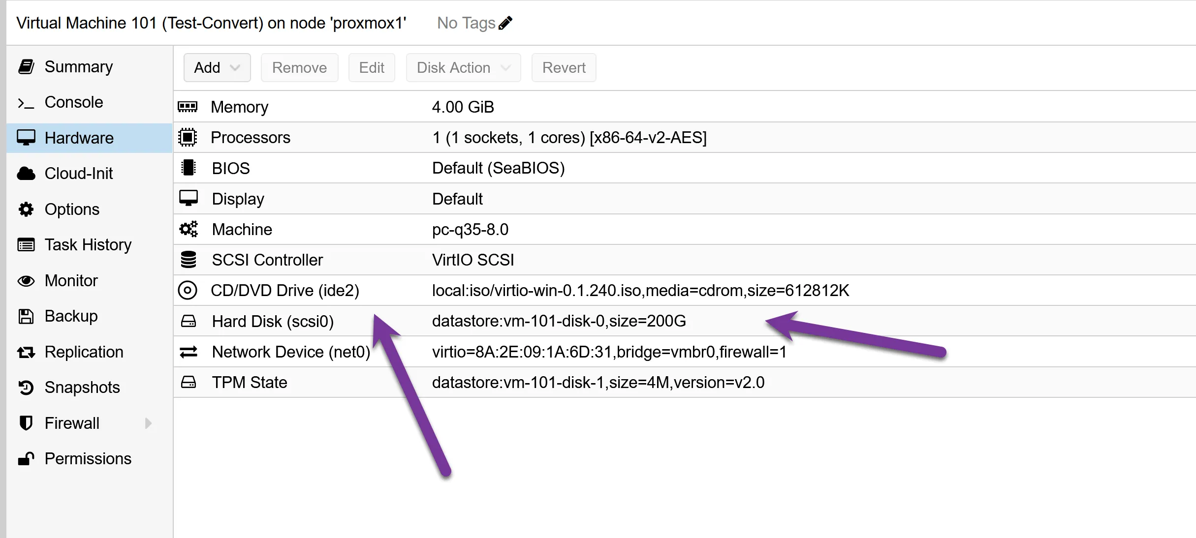 Hard Disk in a Virtual Machine of Proxmox