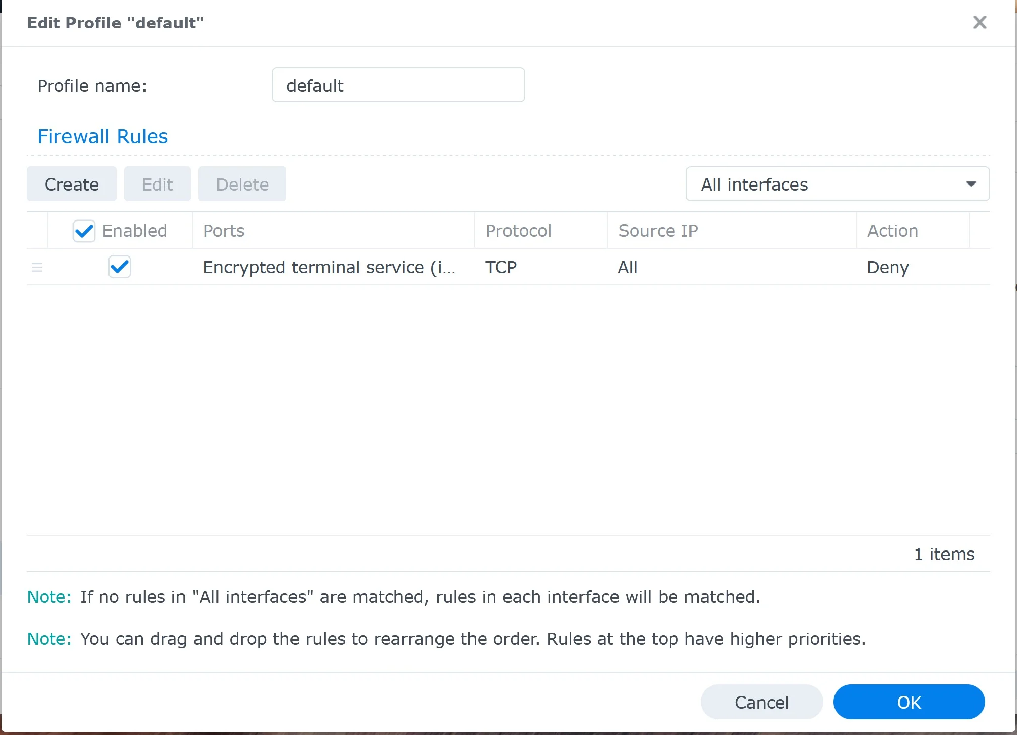 Synology Firewall rules