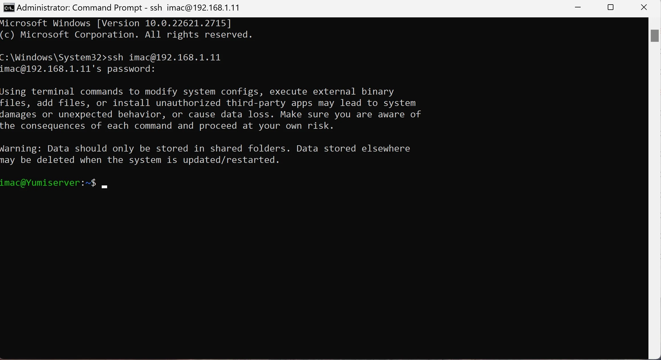 Synology successful SSH connection