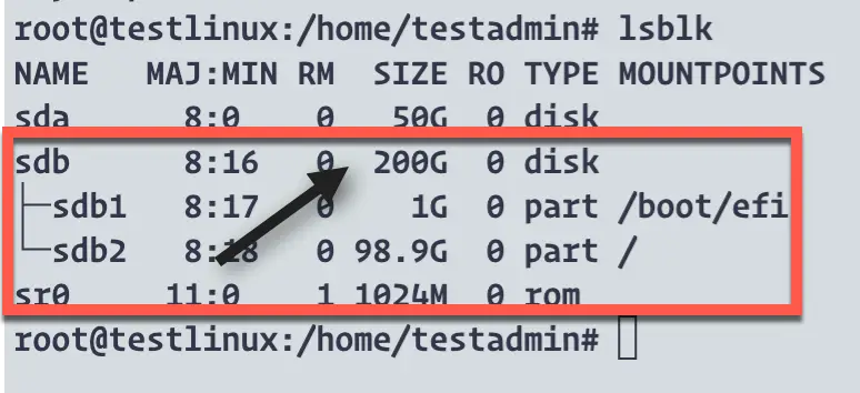 new disk size in Linux Guest