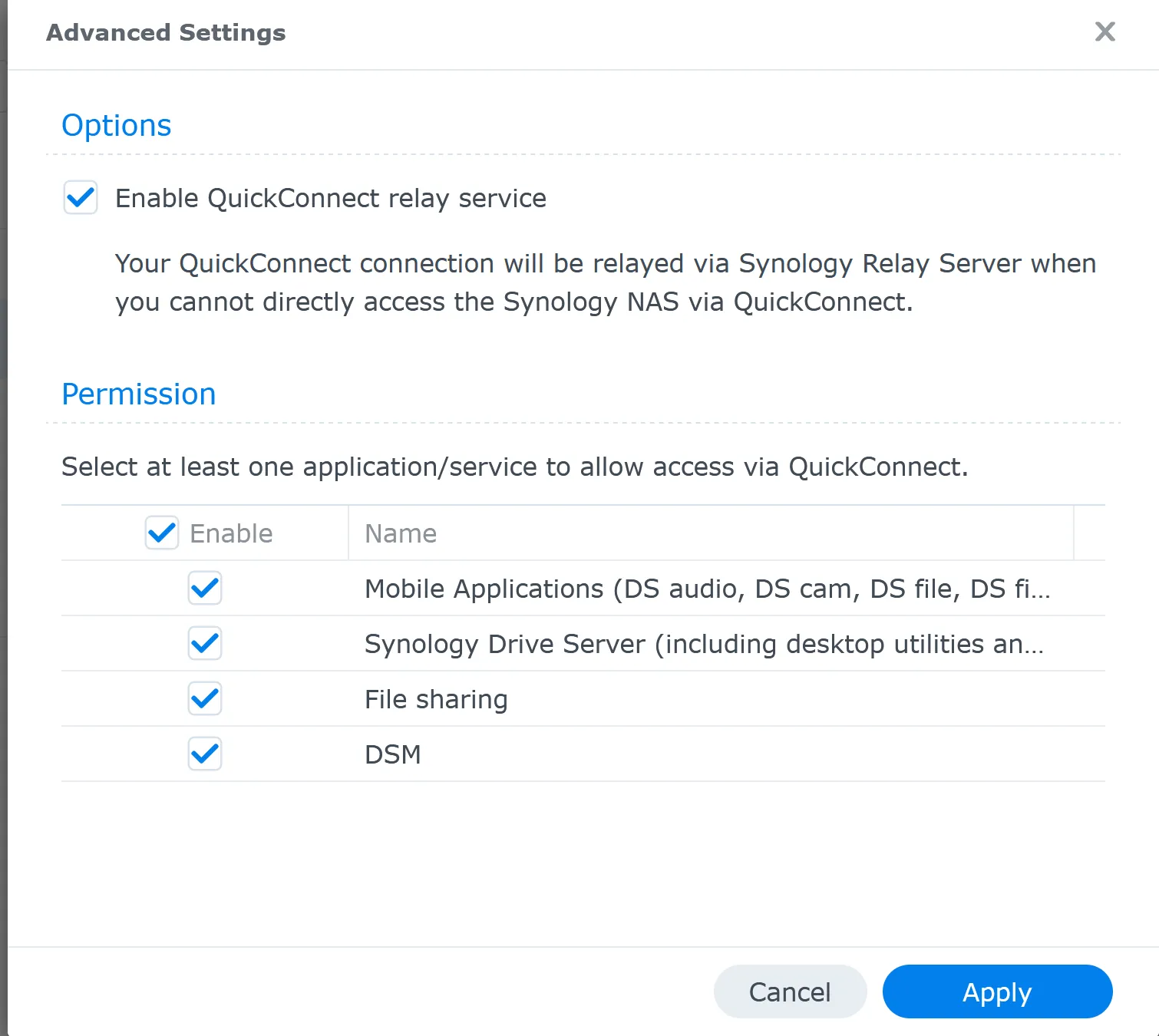 Quickconnect Advance Settings